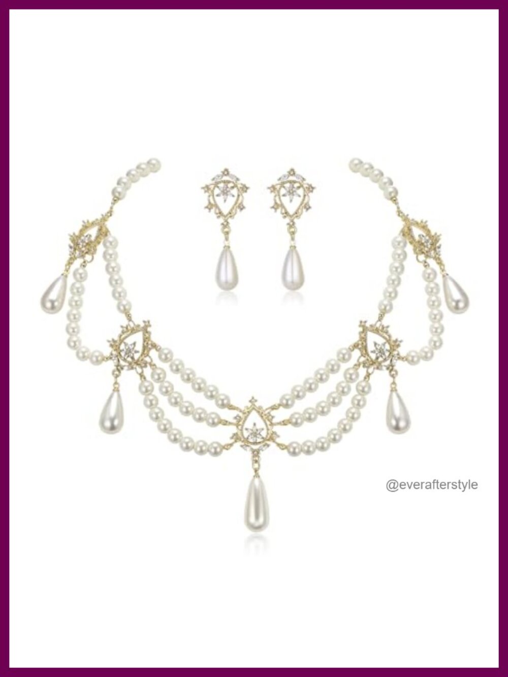 Gothic Jewelry Set Simulated Pearls Halloween Costume Necklace Earrings Gift